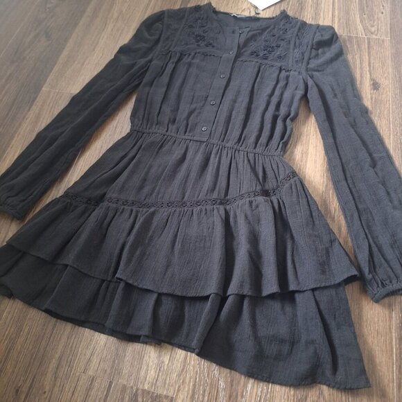 NWT Zara Black Tiered Embroidered Mini Dress Lined 100% Cotton - Picture 7 of 9